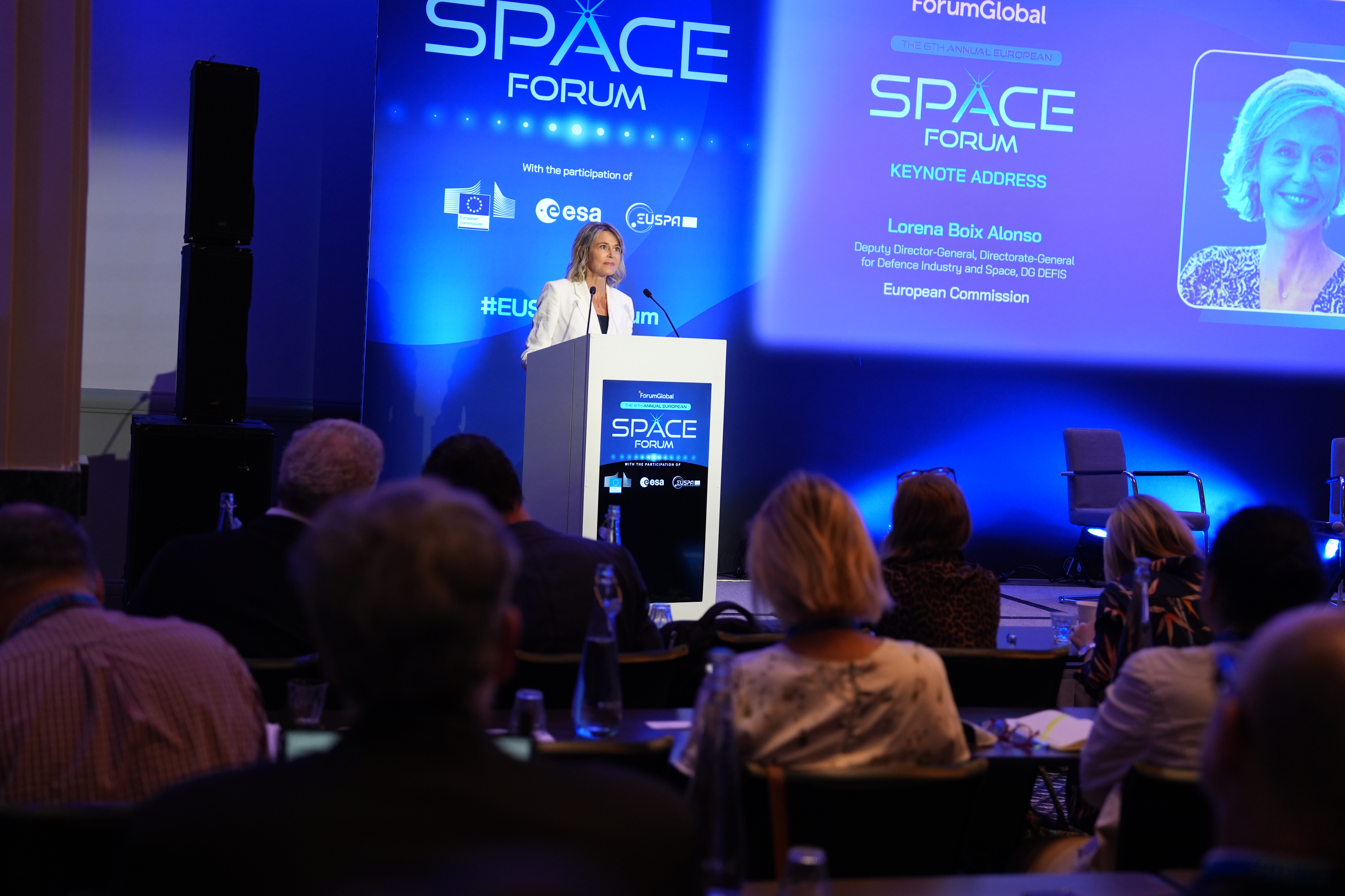 Lorena Boix Alonso, DG DEFIS, delivers a keynote address at the European Space Forum 2026.&nbsp;
