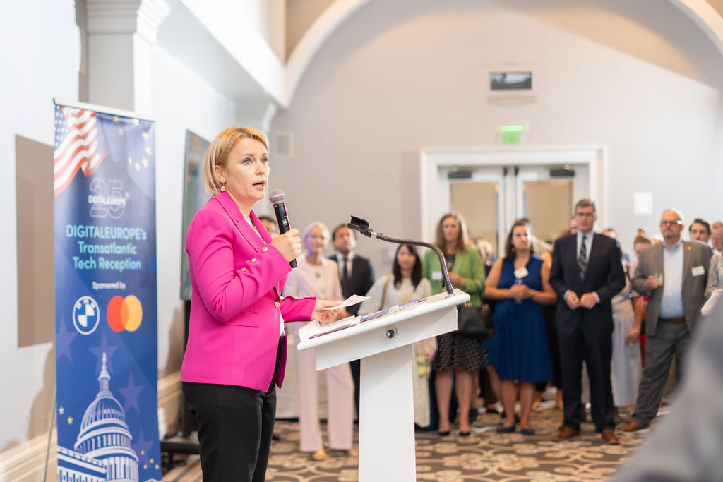 Ambassador of the EU to the US Jovita Nepiulsene gives a keynote speech