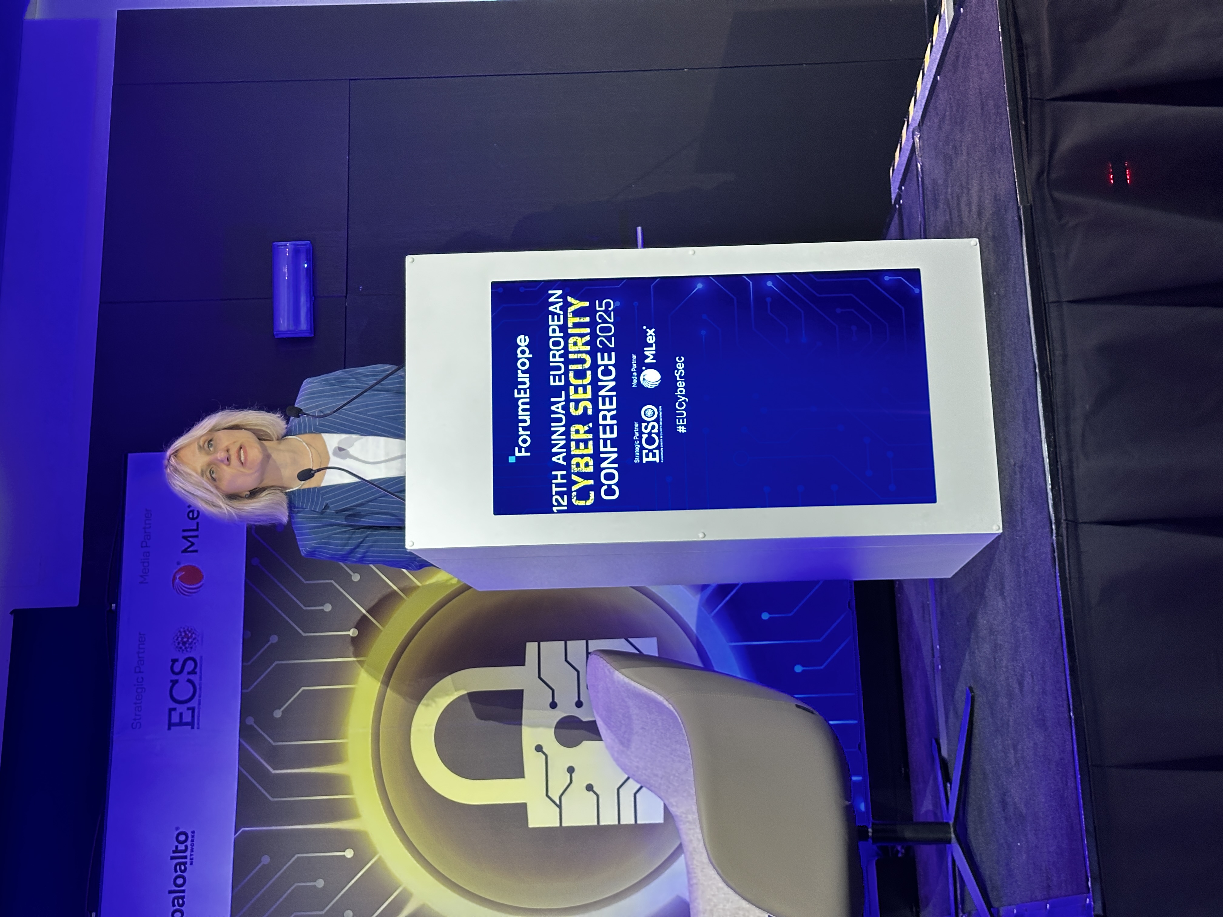 The Republic of Moldova's Doina Nistor delivers her keynote address at the 12th Annual European Cybersecurity Conference.