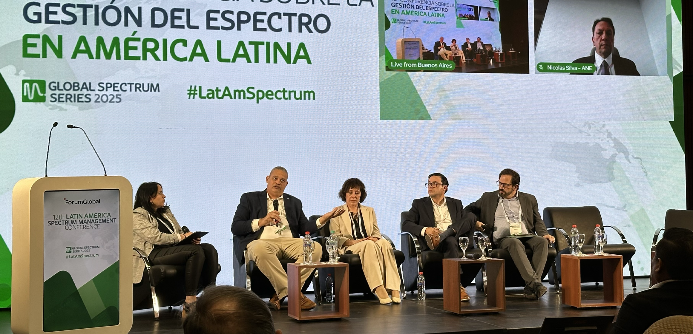 Paula Bertolini, Director, DPL News, Alberto Delgado, Radio Spectrum Director, INDOTEL Dominican Republic, Nicol&aacute;s Silva Cort&eacute;s, Deputy Director of Spectrum Management and Planning, ANE Colombia, Paula Cordoba, Senior Lead, Licensing & Regulatory Affairs, Americas, Amazon, Olmo Ram&iacute;rez, Director, Regulatory and Market Access Latam, Viasat, Mariano Greco, President, ARSAT