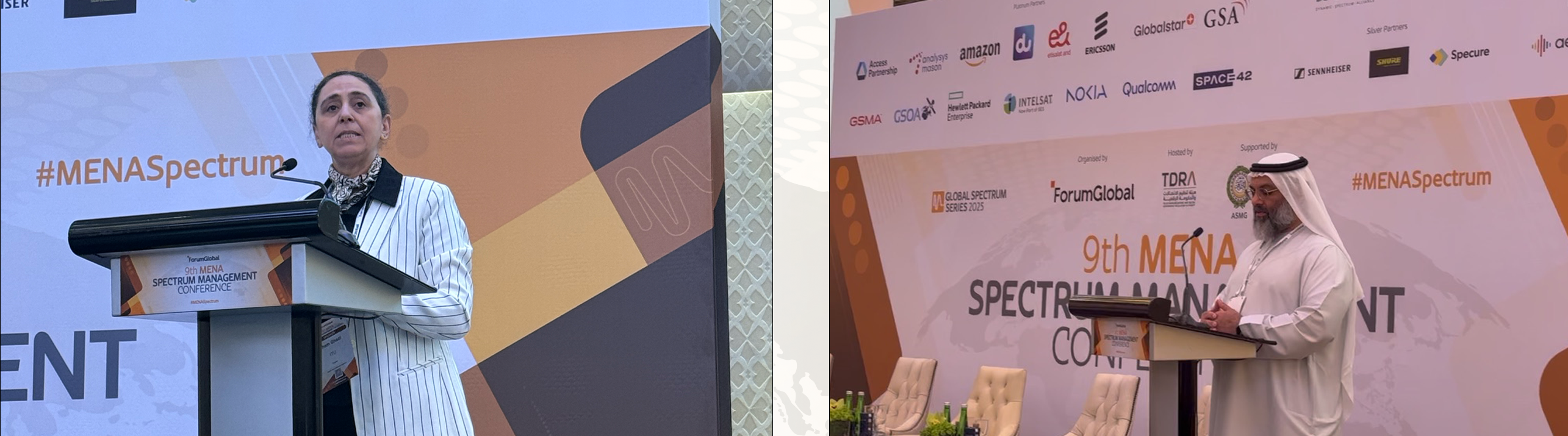 Ilham Ghazi, Head, Broadcasting Services Division, Radiocommunications Bureau, ITU and Tariq Al Awadhi, Chairman, Arab Spectrum Management Group (ASMG); and Executive Director, Spectrum Affairs, TDRA UAE
